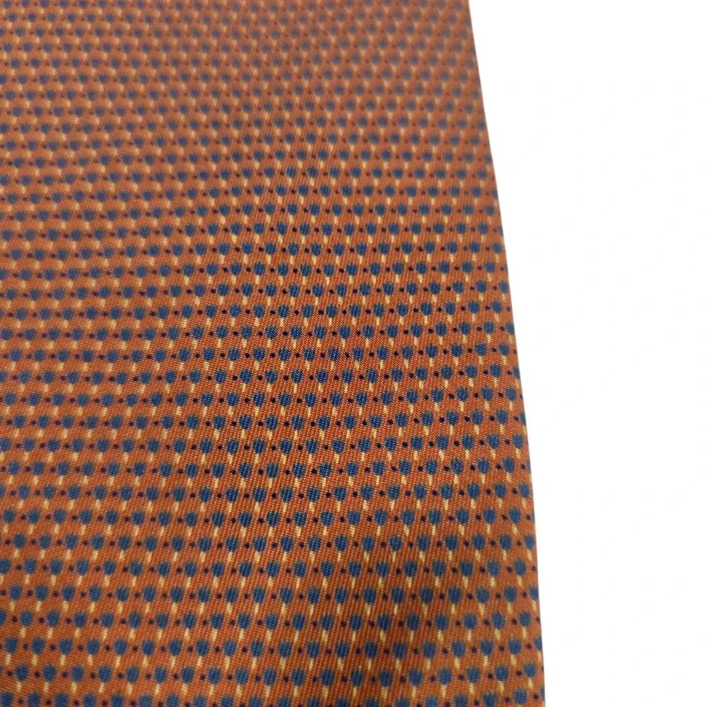 Christian Dior Men Necktie Orange Micro Dot Silk Handmade Floral Designer Formal